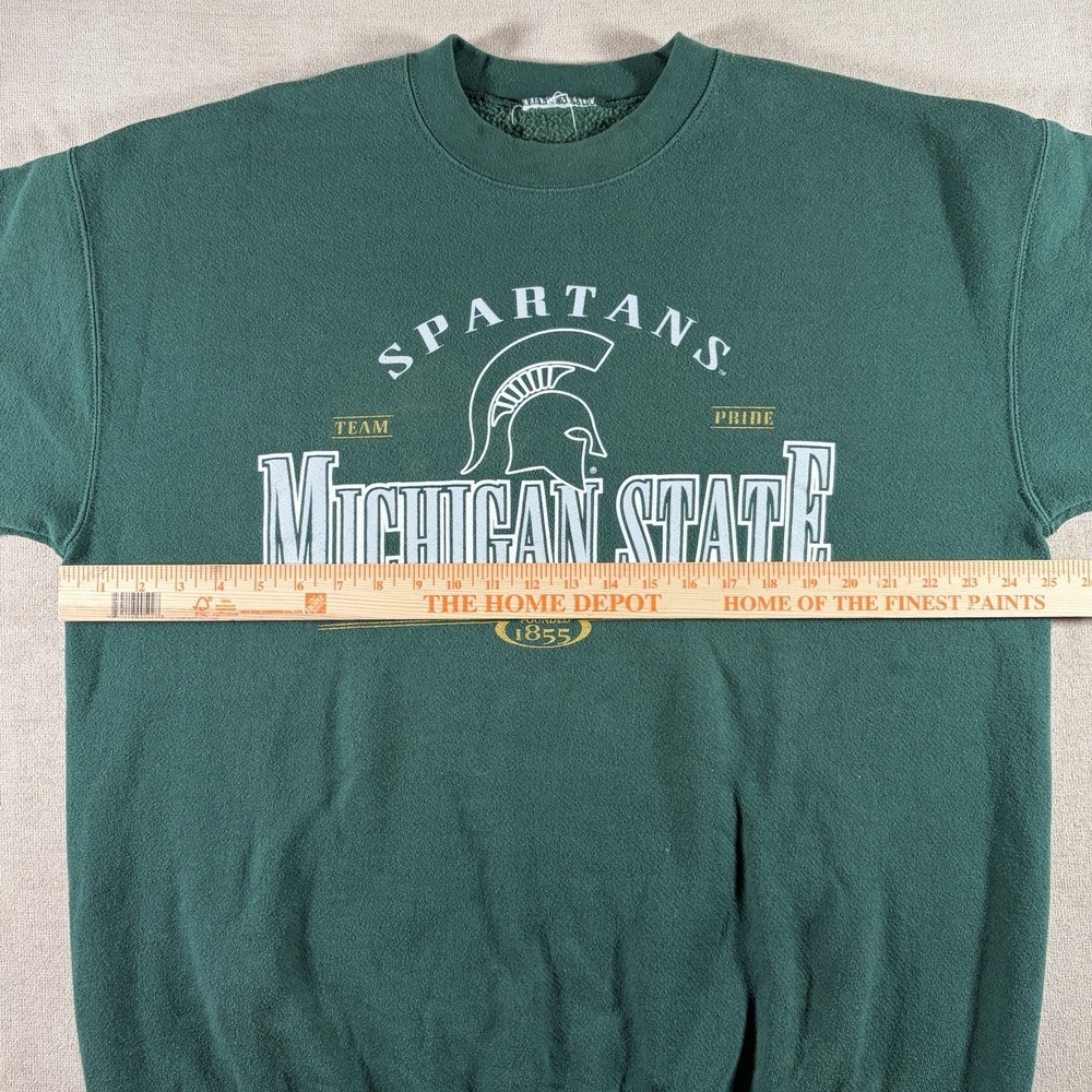 Vintage Michigan State Spartans Sweatshirt Mens XL Green Graphic Pullover 90s - Picture 4 of 6